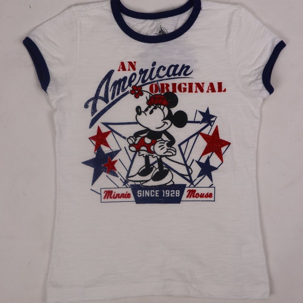 🩰 Vintage Inspire NWOT Minnie Mouse Disney Red White Blue Stars Girls Shirt Top
